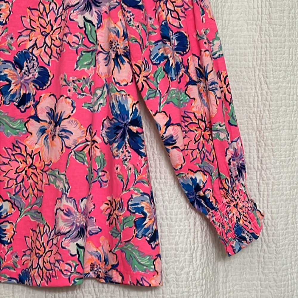 Lilly Pulitzer Lessa Pink Isle Off The Shoulder Top Size M Floral - Picture 2 of 5
